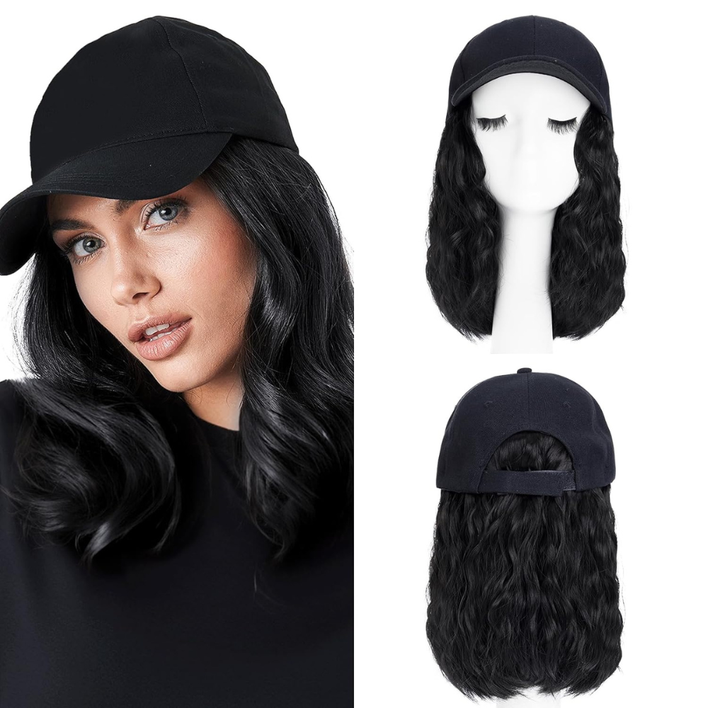Raxiva-heat resistant synthetic wavy wig baseball cap extension