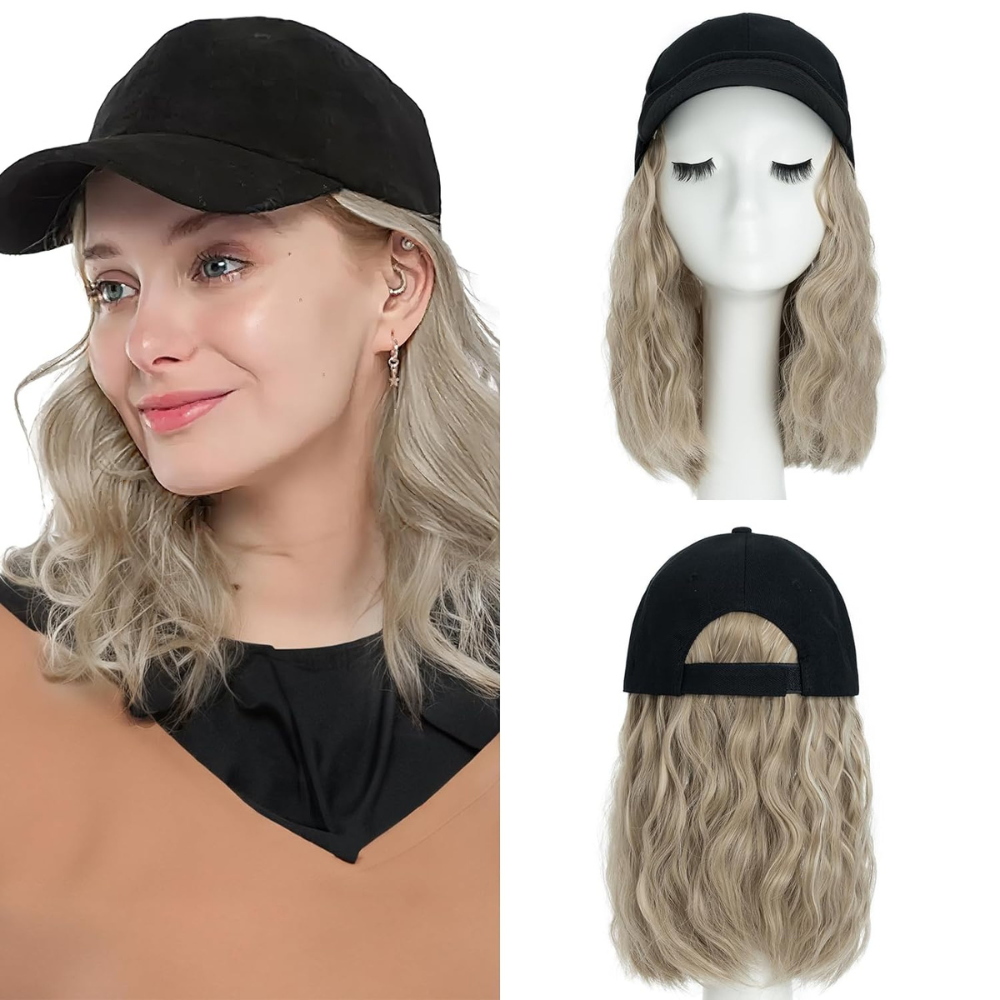 Raxiva-heat resistant synthetic wavy wig baseball cap extension