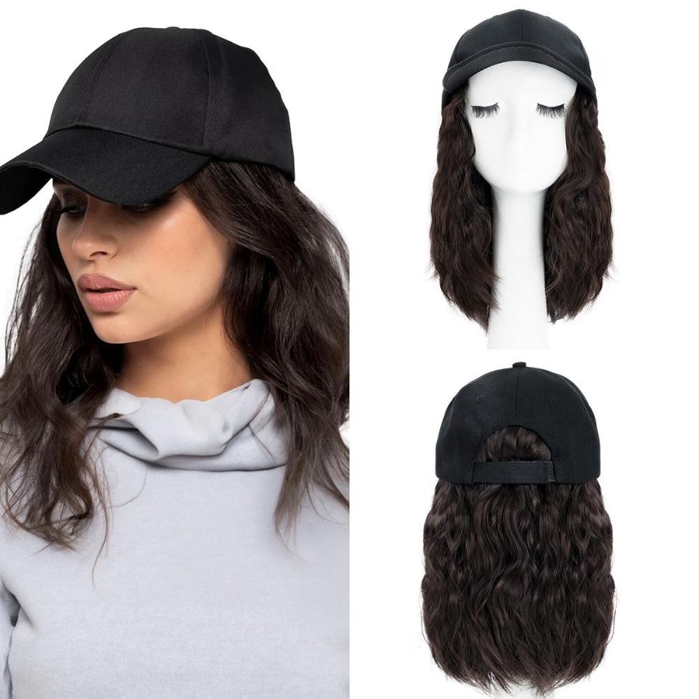 Raxiva-heat resistant synthetic wavy wig baseball cap extension