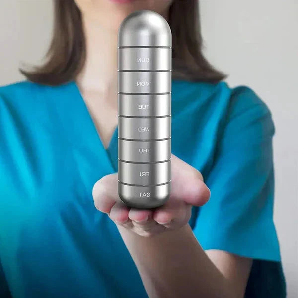 Raxiva-aluminum 7 day portable pill organizer for travel