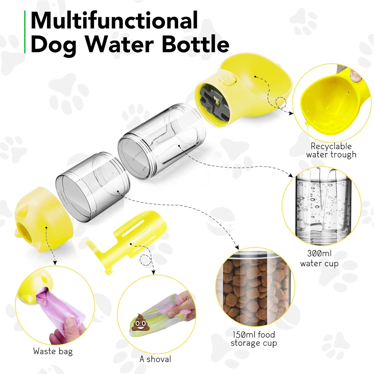 Raxiva-3 in 1 portable dog water bottle hydration snacks and clean up on the go