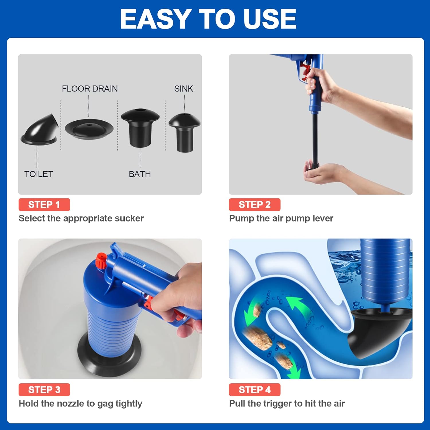 Raxiva-drain blaster air toilet sink plunger gun drain clog removal tool