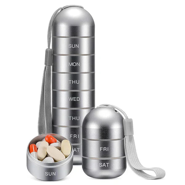 Raxiva-aluminum 7 day portable pill organizer for travel