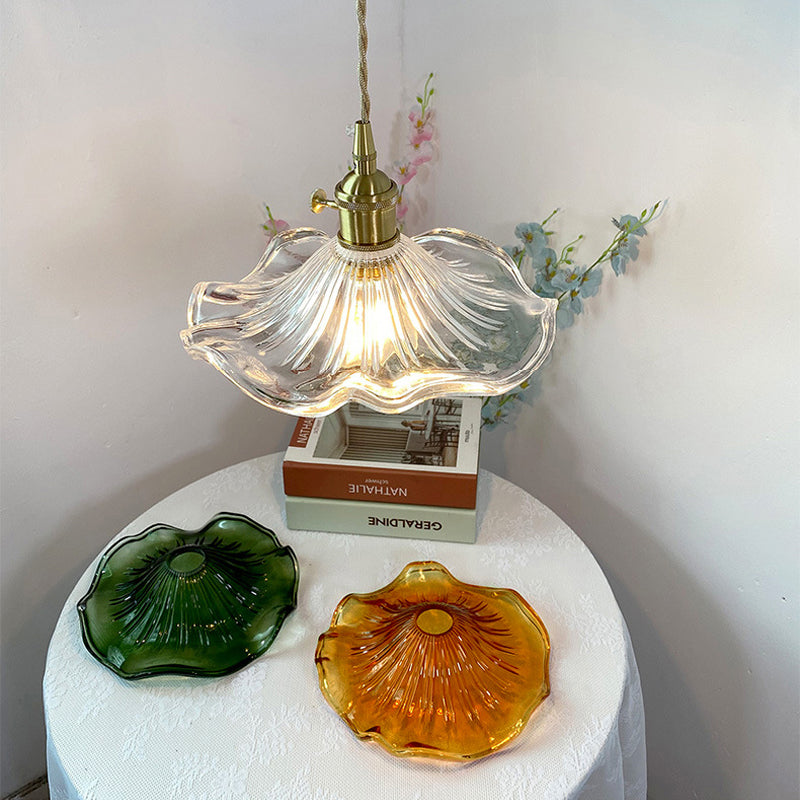 Raxiva-luminaire pendentif hibiscus verre souffle elegance