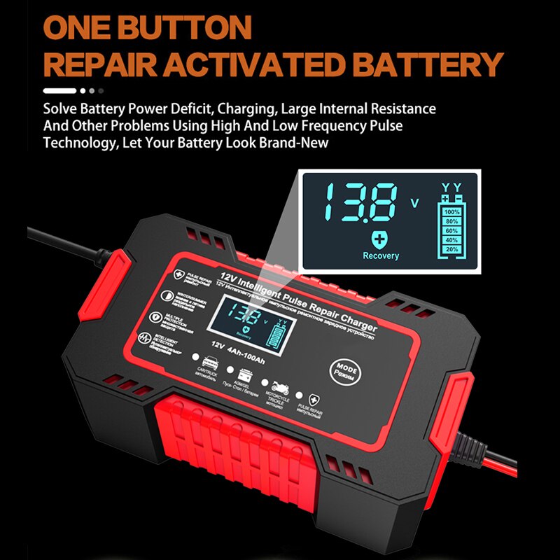 Raxiva-car battery charger 12v 6a pulse repair lcd display