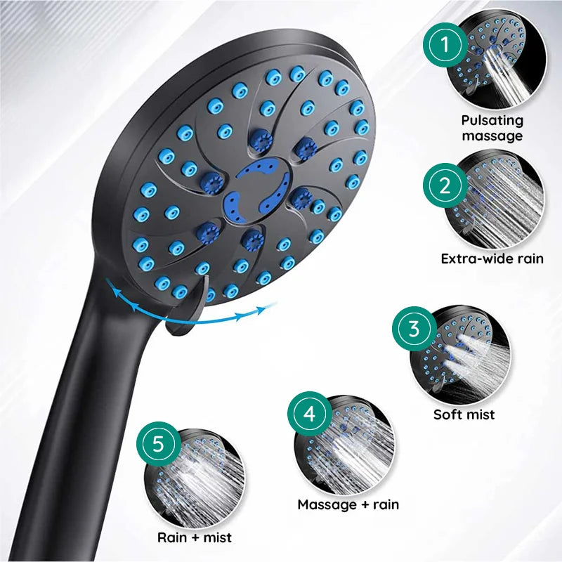 Raxiva shower head with two speed spray gun