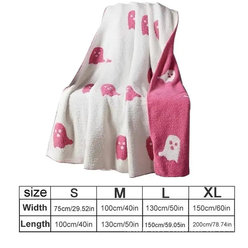 Raxiva - Double-Sided Pink and Balck Ghost Halloween Blanket – Cozy Flannel Throw for Beds, Sofas, & Couches