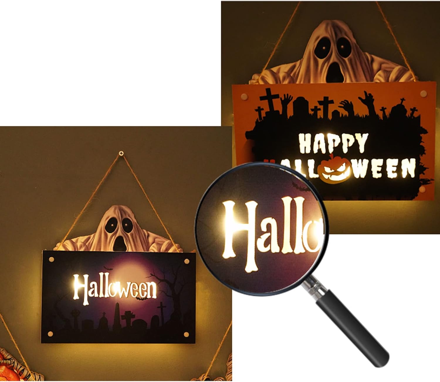 Raxiva - Halloween House Sign Listing Atmosphere Night Light - Wooden Door Hanging Decor