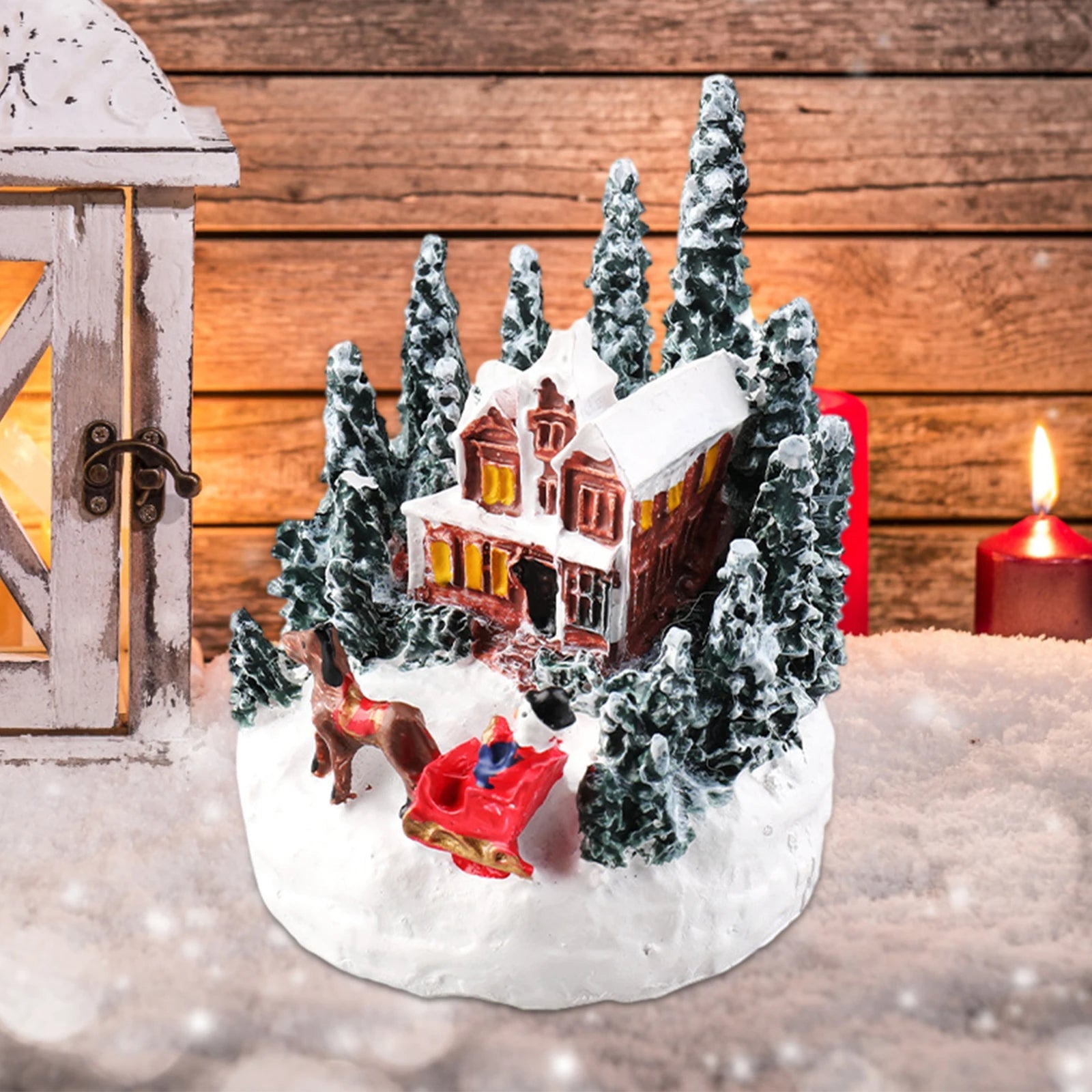Raxiva - LED Christmas Village Miniature Set – Snowy Resin Houses for Festive Home Décor & Delightful Gifts for Kids & Friends