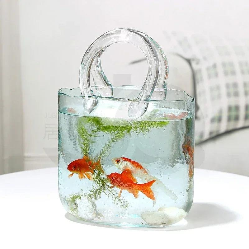 Raxiva - Nordic-Inspired Designer Glass Vase Handbag – Chic Hydroponic Flower Basket for Stylish Home Décor and Fish Farming