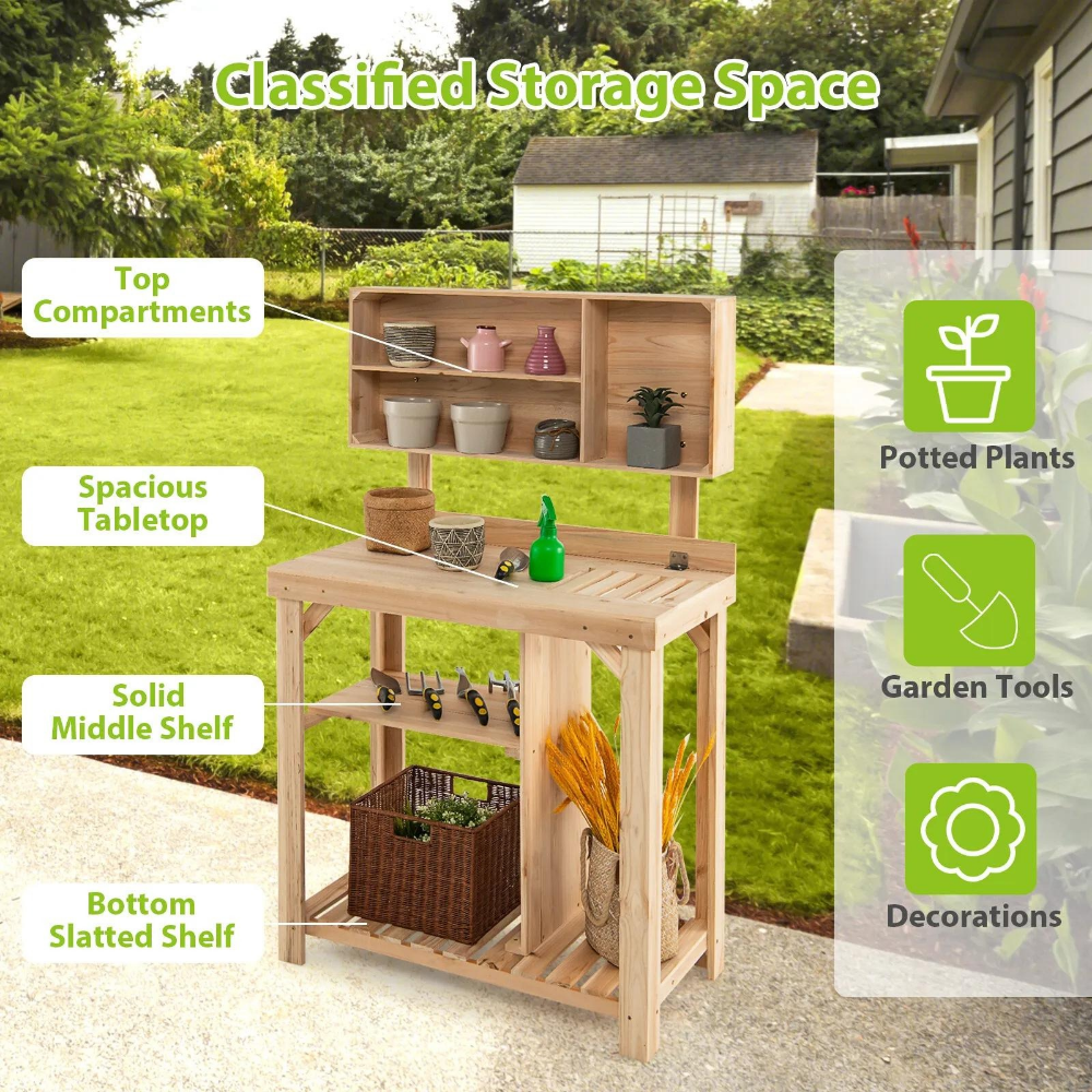 Raxiva - Outdoor Gardening Potting Workbench Table with Storage