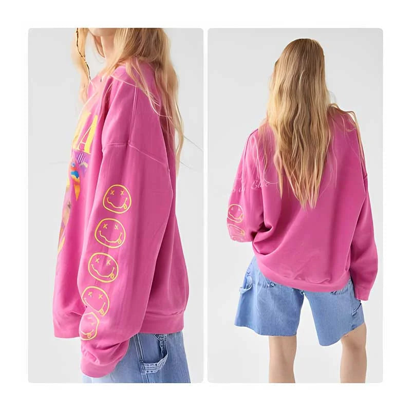 Raxiva - Oversized Smiley Face Sweatshirt