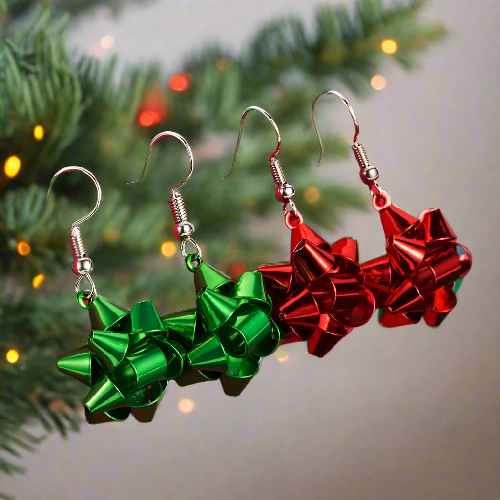Raxiva - Sparkling Christmas Gift Bow Star Earrings – Trendy Christmas Earhooks for a Festive Fashion Statement & Perfect Holiday Gift