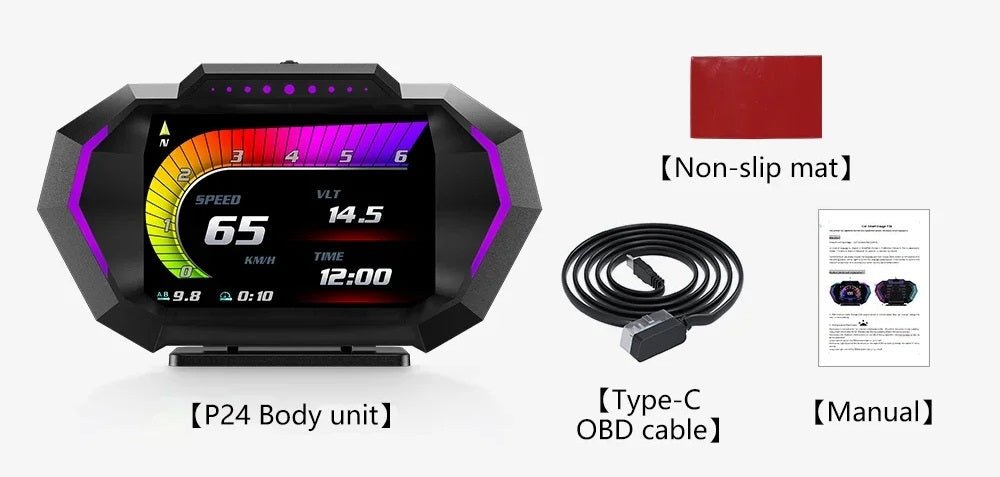 Raxiva-advanced p3 p24 car head up display dual obd2 gps system with alarm turbo pressure speedometer