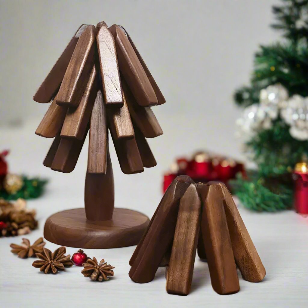 Raxiva-stylish black walnut foldable christmas tree coasters heat resistant pot mats kitchen decor