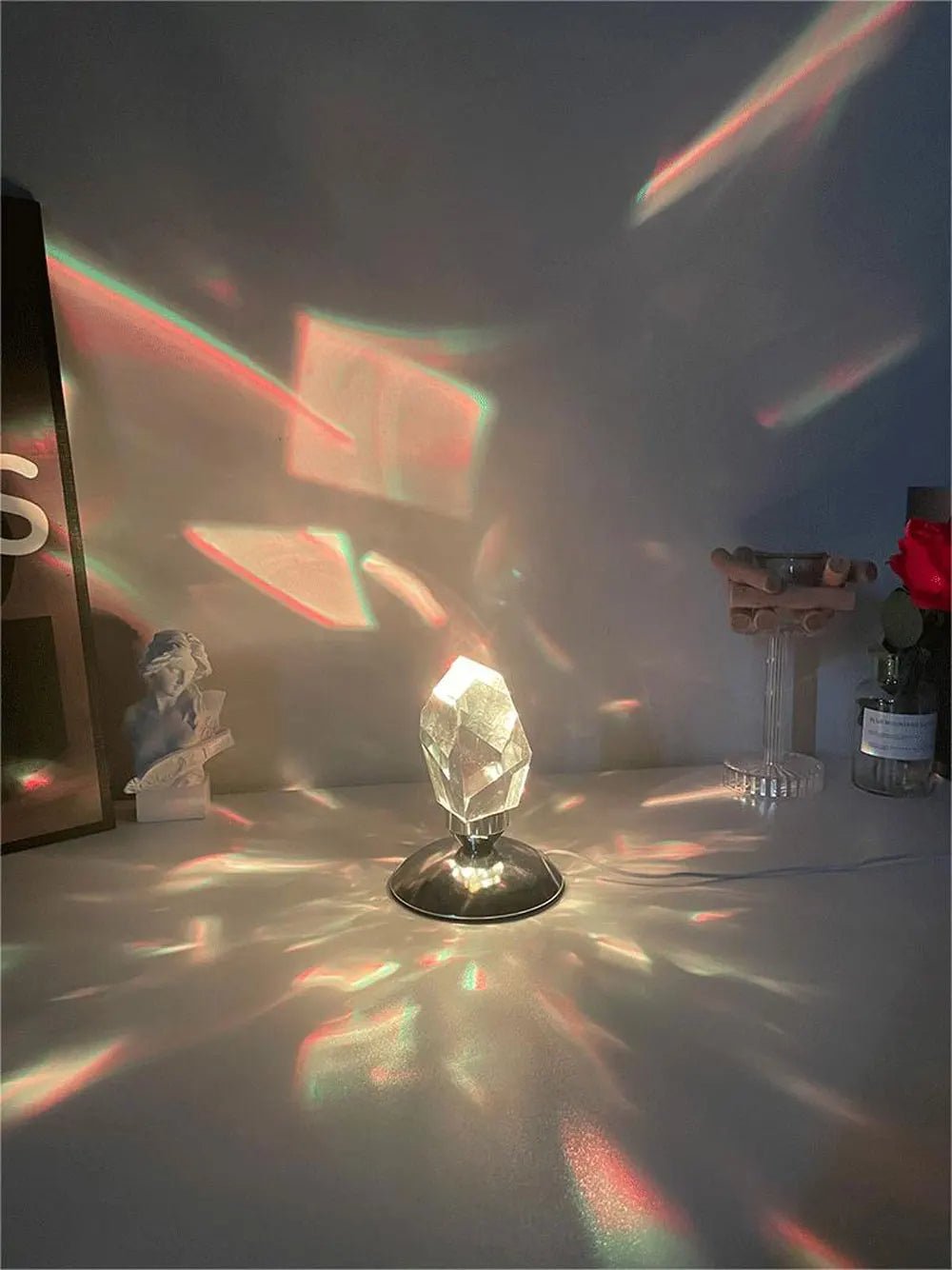 Raxiva-crystal stone lamp 16 rgb colors stylish diamond table light magical ambiance