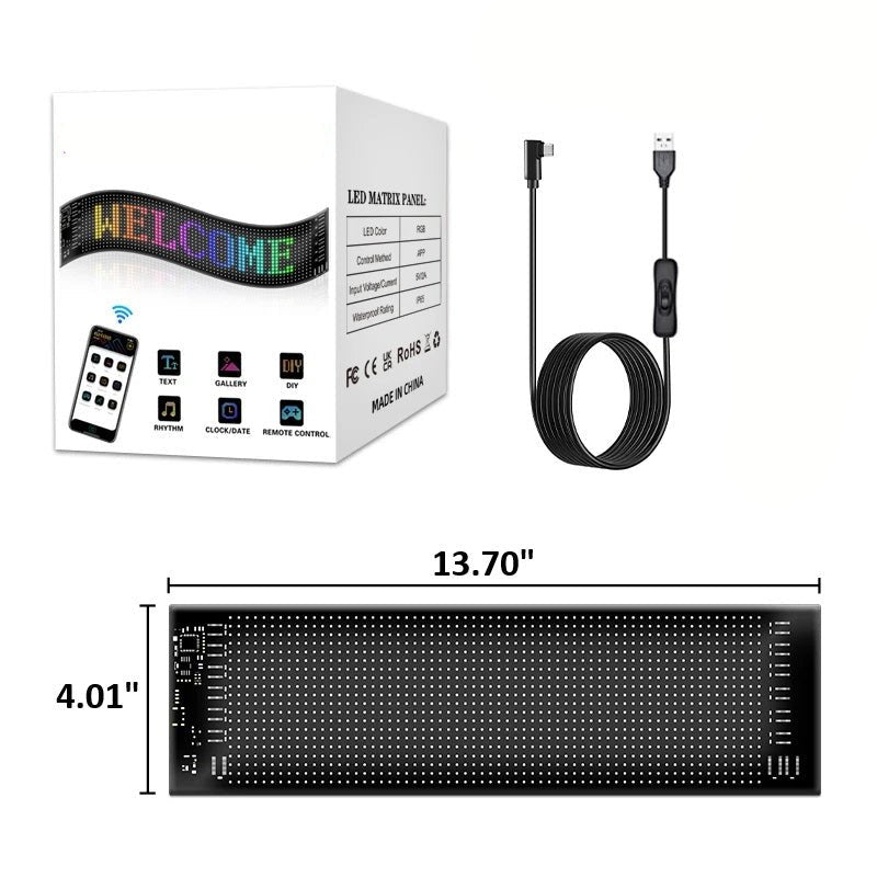 Raxiva-customizable rgb led car sign bluetooth programmable pixel panel dynamic animation lighting