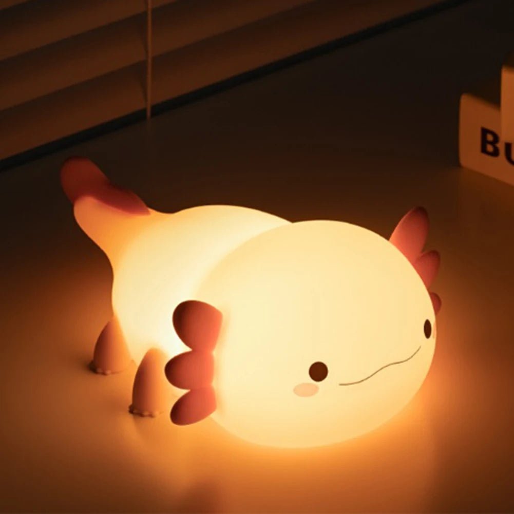 Raxiva-cute axolotl night light soft silicone touch lamp usb rechargeable for kids nursery