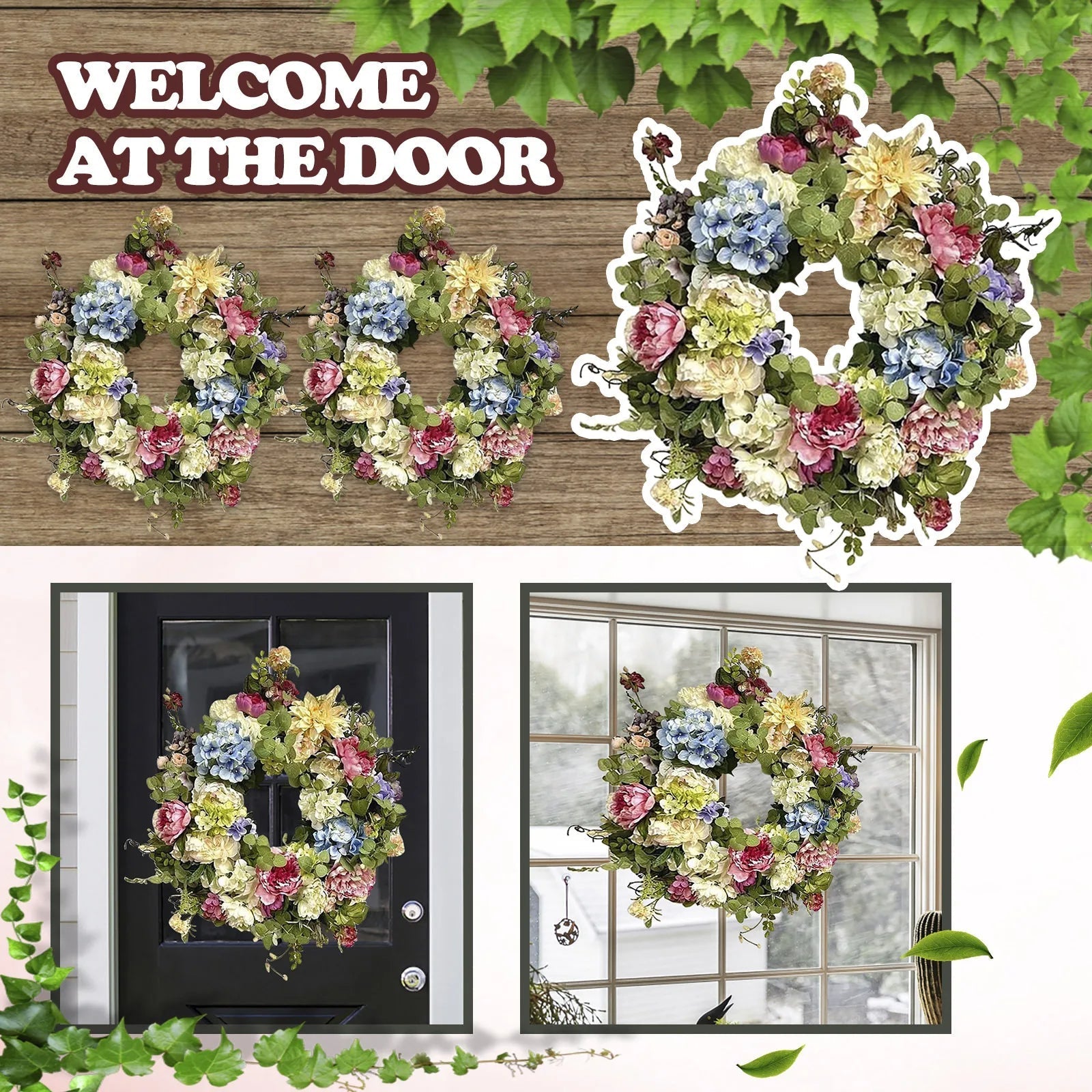 Raxiva-rainbow hydrangea artificial wreath 35cm