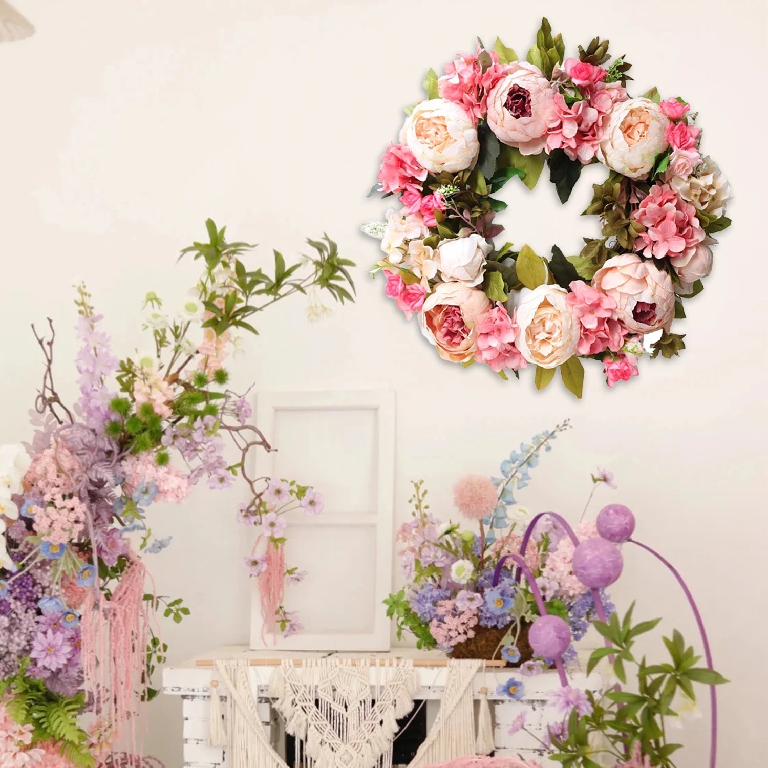 Raxiva-40cm peony round wreath