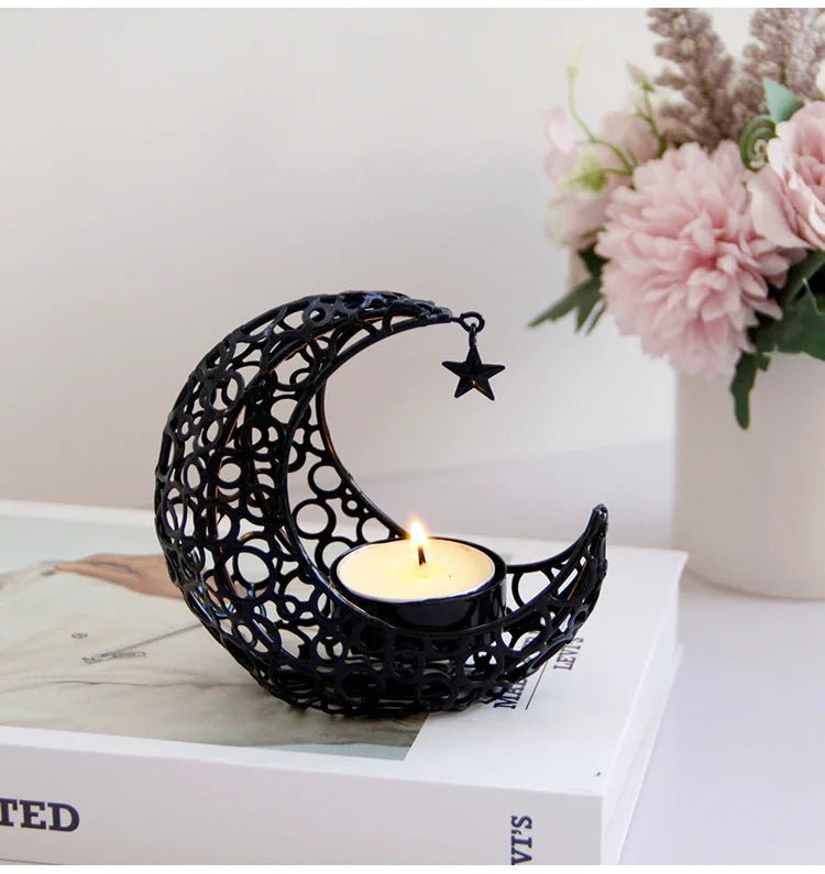 Raxiva-elegant black gold crescent moon candle holders romantic tealight decor weddings christmas