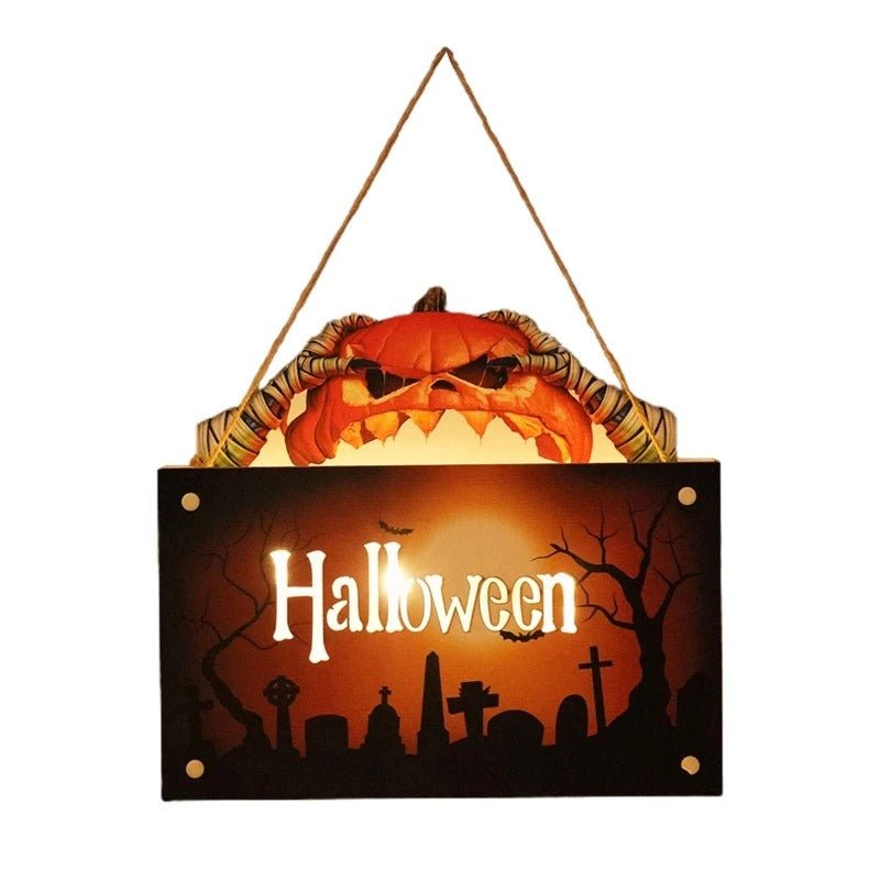 Raxiva-halloween house sign night light wooden door hanging decor