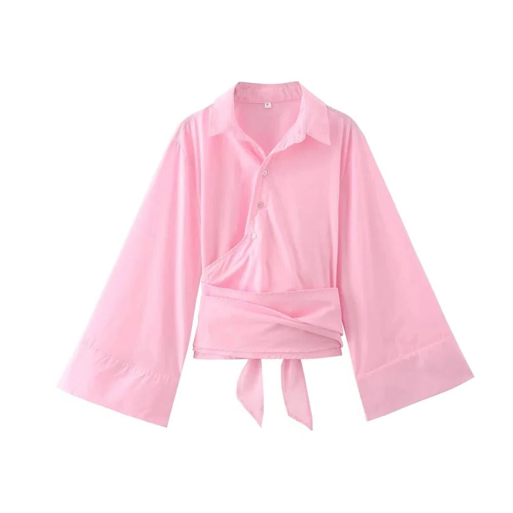 Raxiva-blouse with wide bow belt