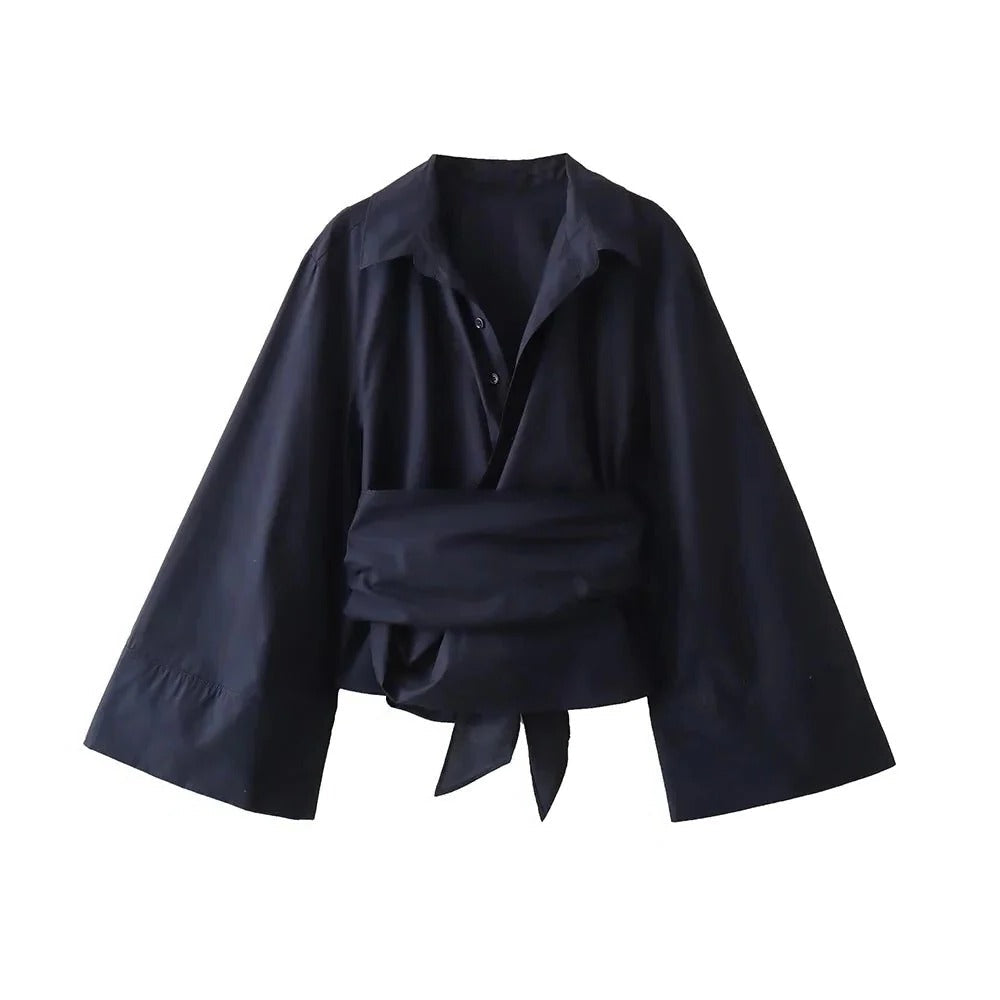 Raxiva-blouse with wide bow belt