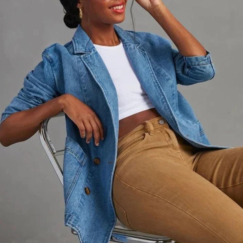 Raxiva-casual stylish denim jacket women