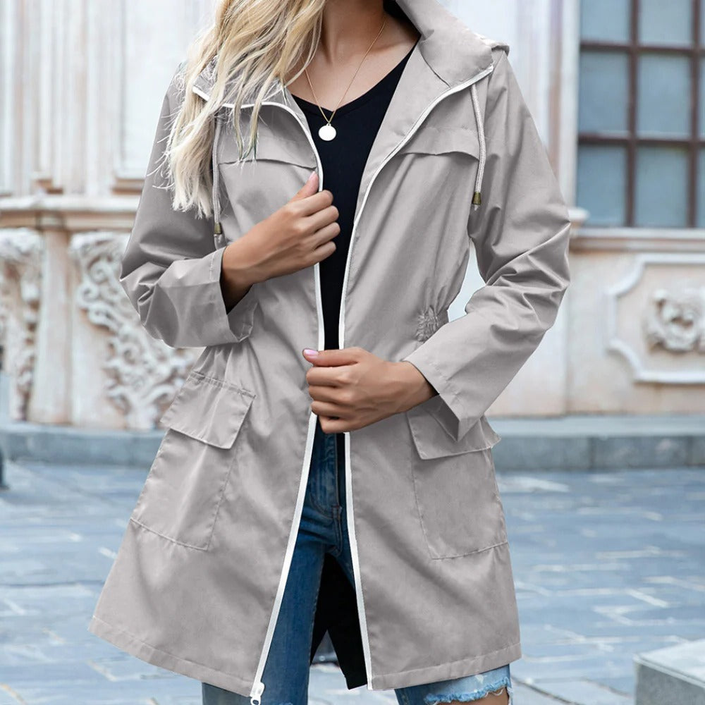 Raxiva-stylish zipper trench coat women