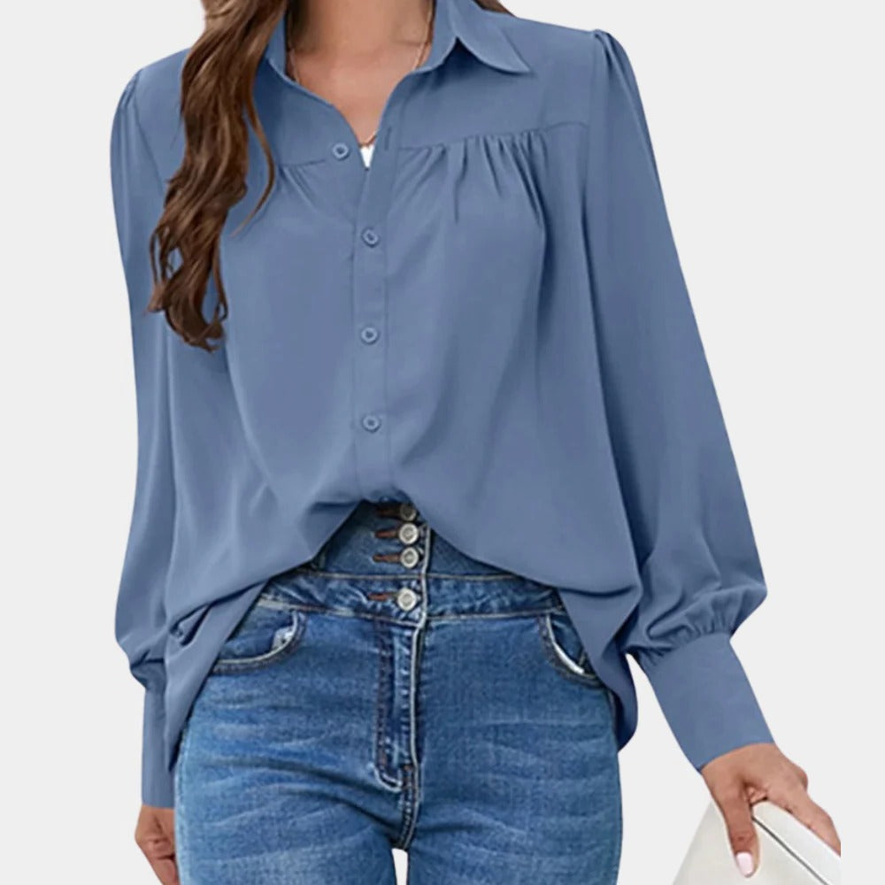 Raxiva-pleated long sleeve blouse for women