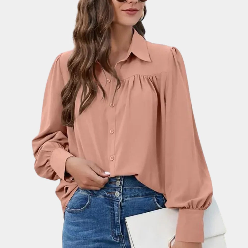 Raxiva-pleated long sleeve blouse for women