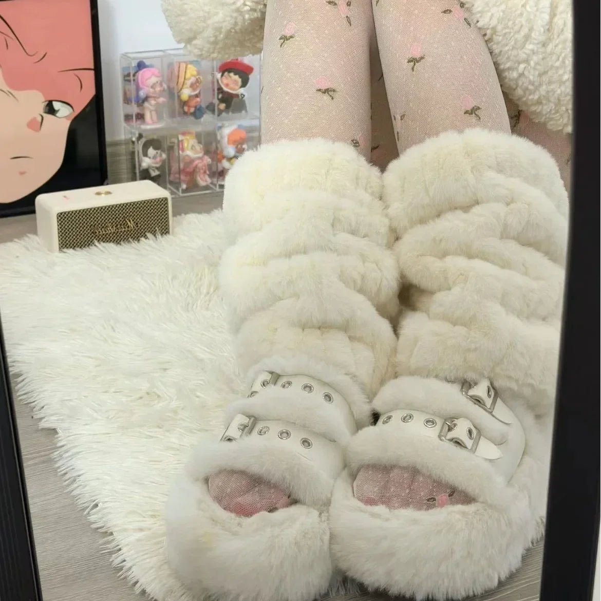 Raxiva-luxurious thick imitation mink fur leg warmers women plush mid length socks harajuku parties