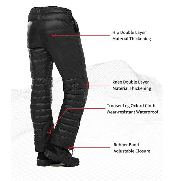Raxiva-outdoor thermal goose down pants zippered camping hiking skiing trousers