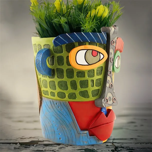 Raxiva-handmade picasso brutalist abstract beautiful face flower pot