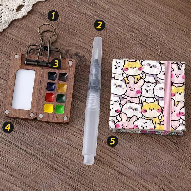 Raxiva-portable black walnut watercolor palette handmade travel paint box brush schmincke