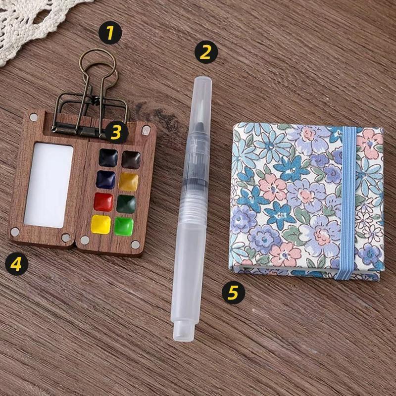Raxiva-portable black walnut watercolor palette handmade travel paint box brush schmincke