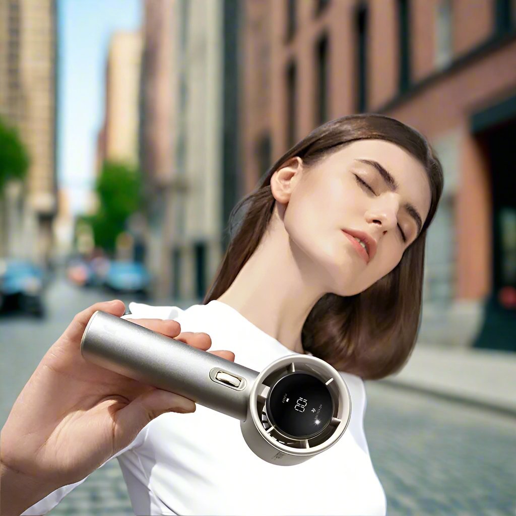 Raxiva-portable rechargeable hand fan electric pocket fan with stand and lanyard