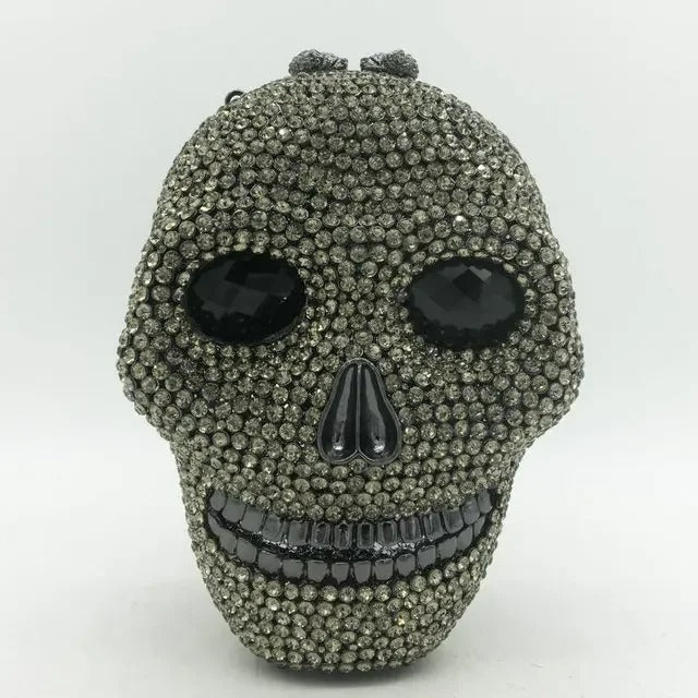 Raxiva-skull head halloween womens crystal party clutch bag