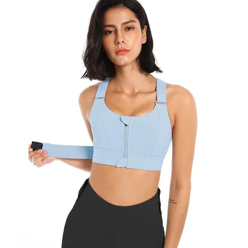 Raxiva-zip front sports bra adjustable shockproof athletic crop top gym yoga